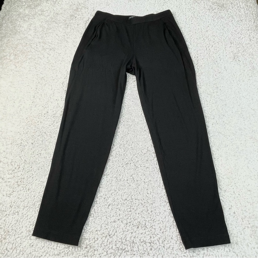 Eileen Fisher System Viscose Jersey Easy Pants Ankle Black Pull-On Petite S
